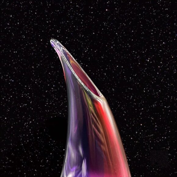 Vintage Art Glass Sommerso Wave Vase Canada Amethyst Red Green Signed 13”T 5”W - Picture 5 of 12